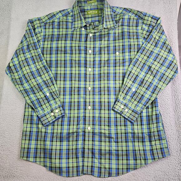 Orvis Button Front Shirt Lot of 2 Men's XL Green & Yellow Plaid Casual As Is - Picture 2 of 15